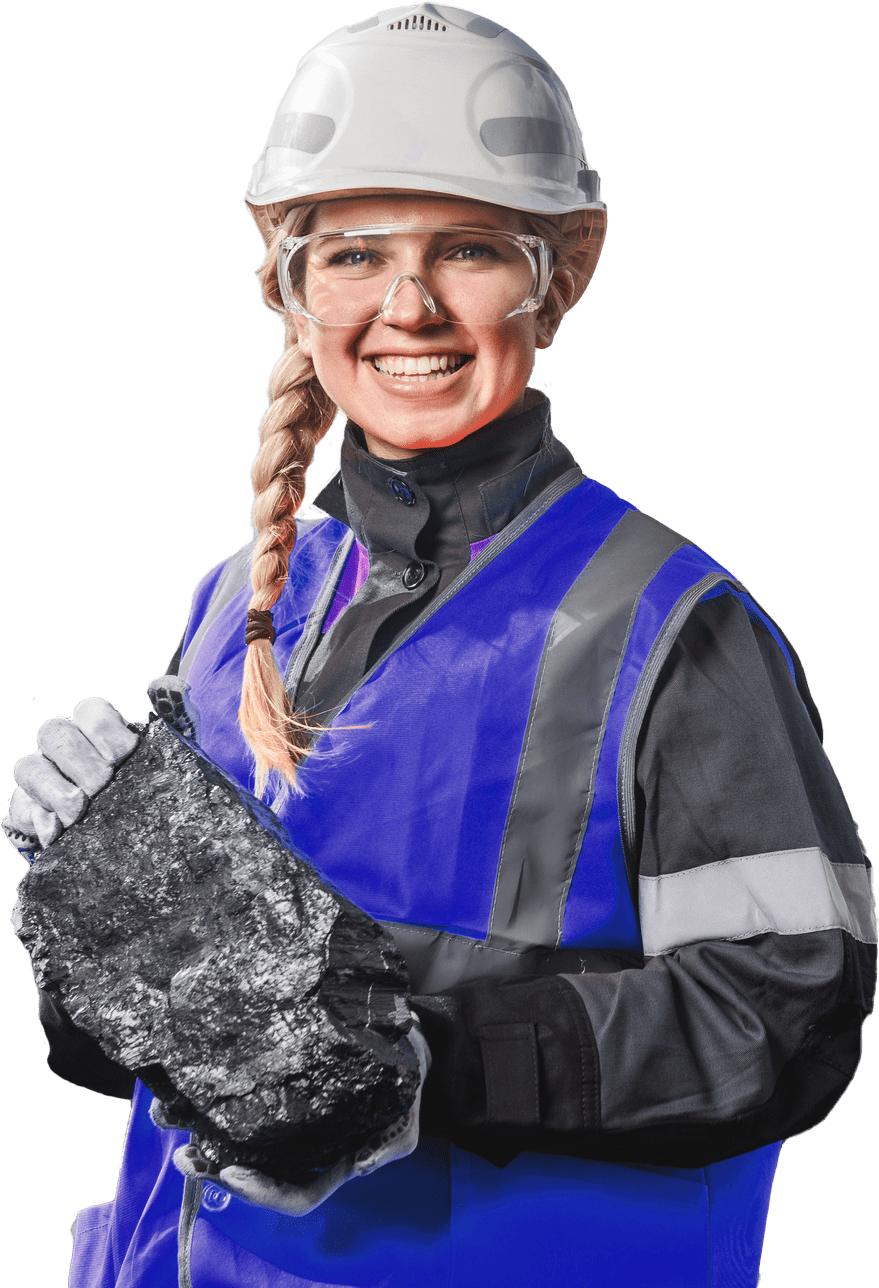 a photo of a female miner holding raw ore